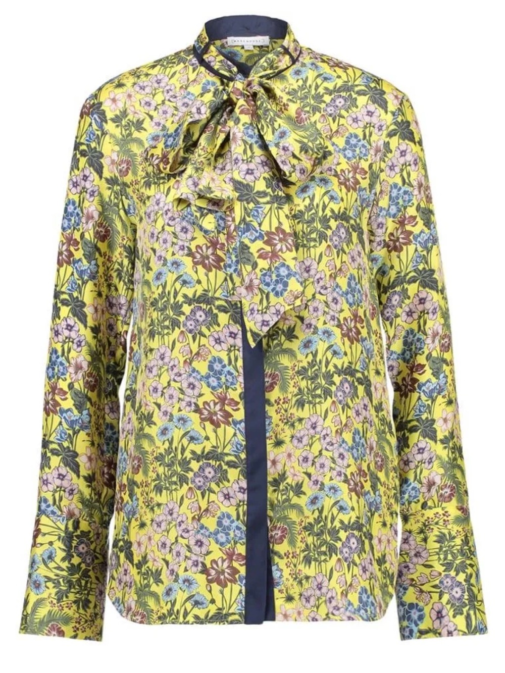 Warehouse Silk Yellow Floral Button-Front Blouse with Neck Tie size 6
